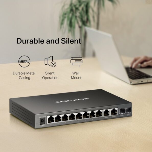 Switch TP-Link Mercusys MS112GMP 2x GLAN, 8x GLAN s PoE+, 2x SFP, 110W – Obrázok 8