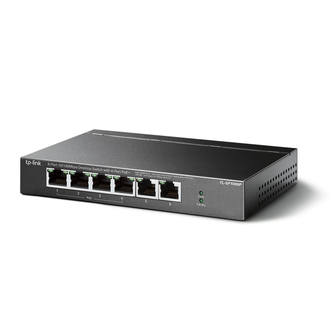 Switch-TP-Link-TL-SF1006P-6x-LAN-4x-PoE-67W-kov Switch TP-Link TL-SF1006P 6x LAN, 4x PoE+, 67W, kov – Obrázok 1