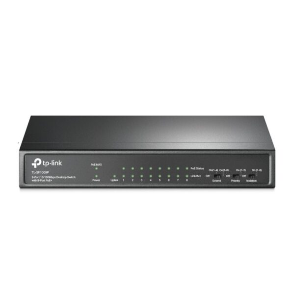 Switch TP-Link TL-SF1009P 9x LAN, 4x PoE+, 67W, kov – Obrázok 3
