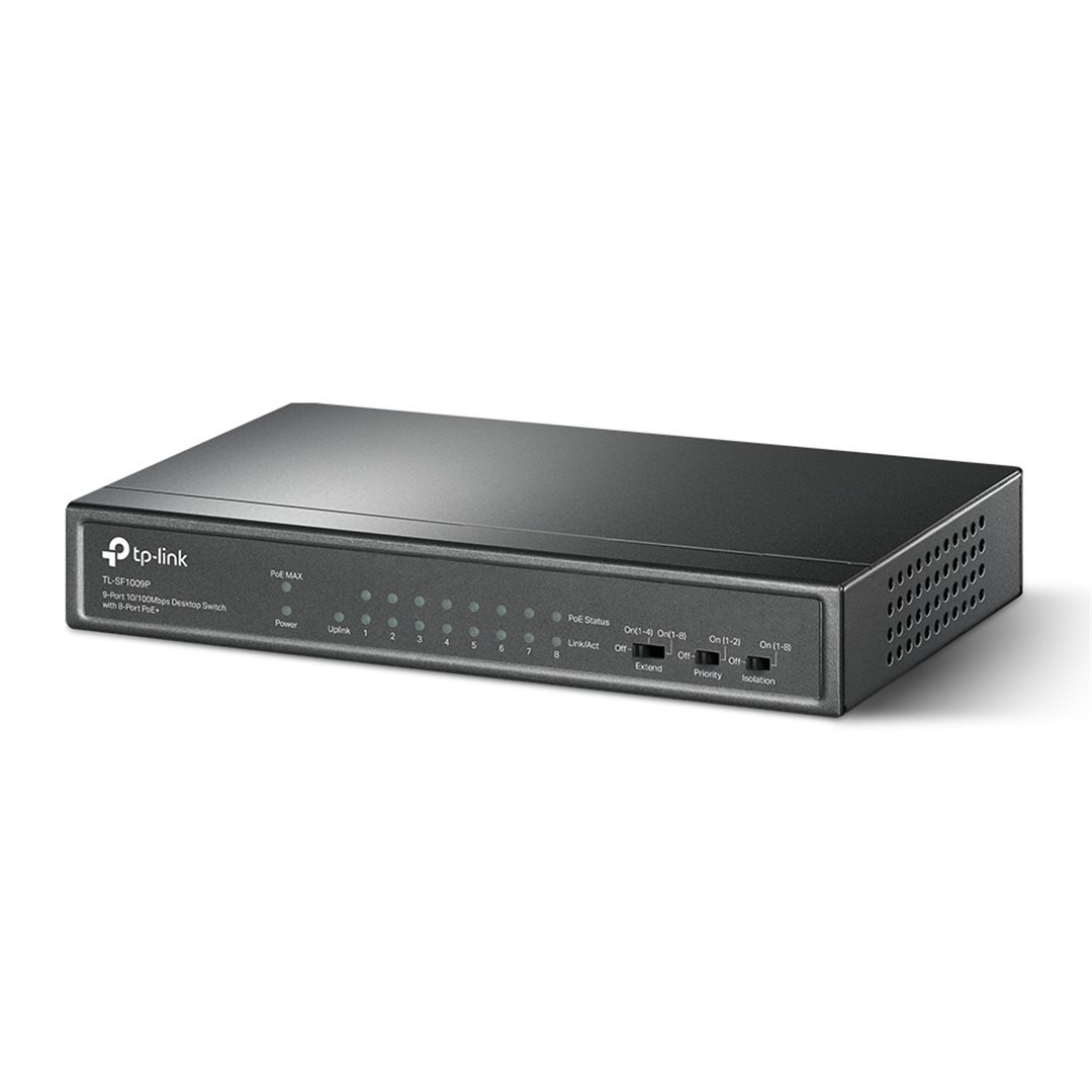 Switch-TP-Link-TL-SF1009P-9x-LAN-4x-PoE-67W-kov Switch TP-Link TL-SF1009P 9x LAN, 4x PoE+, 67W, kov – Obrázok 1