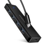 USB hub AXAGON HUE-C1C USB-C na 4x USB 3.1 A s 19cm káblom, čierny