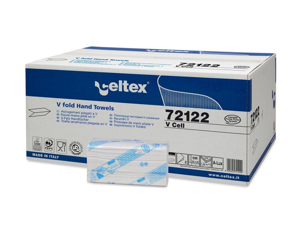 Uteraky-Celtex-V-Cell-papirove-skladane-3150ks-bile-15x210ks Uteráky Celtex V Cell papírové skládané, 3150ks, bílé, 15x210ks – Obrázok 1
