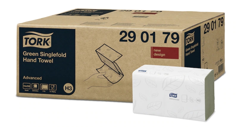 Uteraky-Tork-Advanced-H3-papirove-skladane-Singlefold-zelene-15x250-ks Uteráky Tork Advanced H3 papírové skládané Singlefold, zelené, 15x250 ks – Obrázok 1