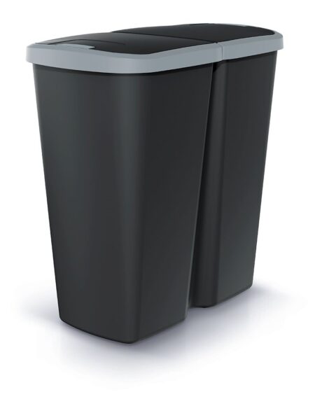 Odpadkový kôš Prosperplast COMPACTA Q DUO, 45 l čierny so svetlo šedým vekom