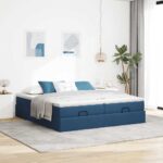 vidaXL Podnožka s matracmi modrá 160x200 cm látková – Obrázok 3
