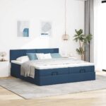 vidaXL Podnožka s matracmi modrá 160x200 cm látková – Obrázok 3