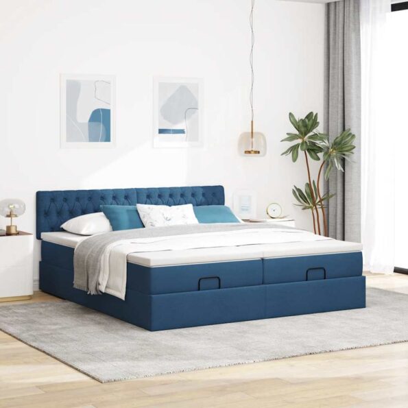 vidaXL Podnožka s matracmi modrá 160x200 cm látková – Obrázok 3