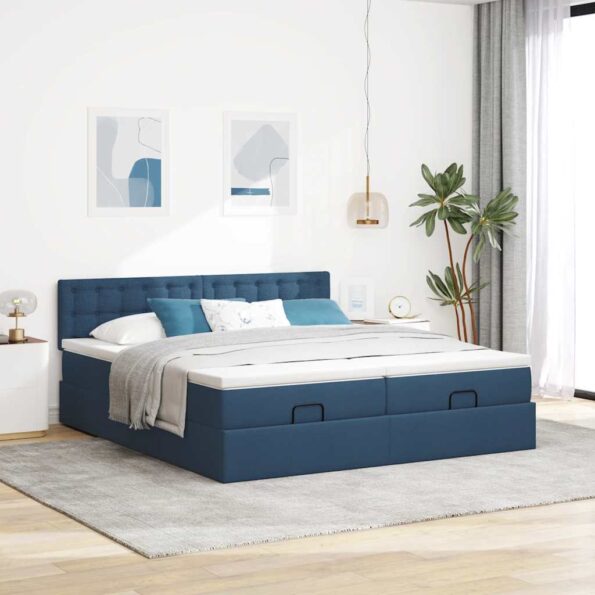 vidaXL Podnožka s matracmi modrá 160x200 cm látková – Obrázok 3