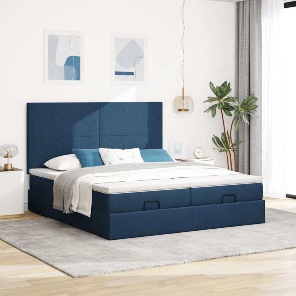 vidaXL Podnožka s matracmi modrá 160x200 cm látková – Obrázok 3