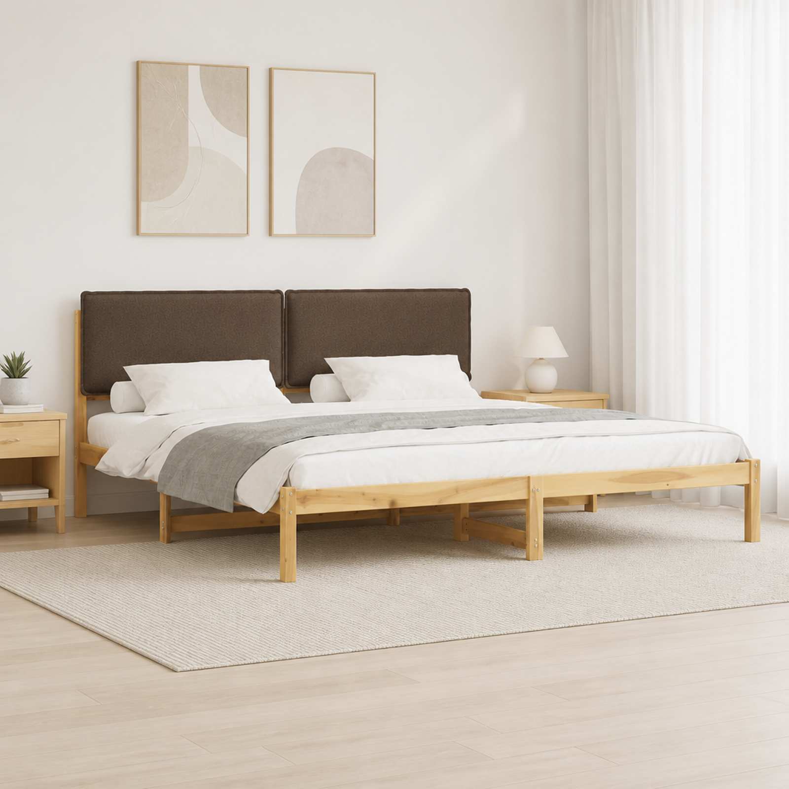 3405040_1.jpg vidaXL Rám postele s čalúneným čelom Bielená a taupe 200 x 200 cm – Obrázok 1