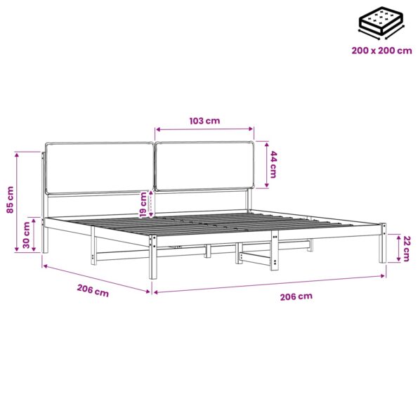 vidaXL Rám postele s čalúneným čelom Bielená a taupe 200 x 200 cm – Obrázok 11