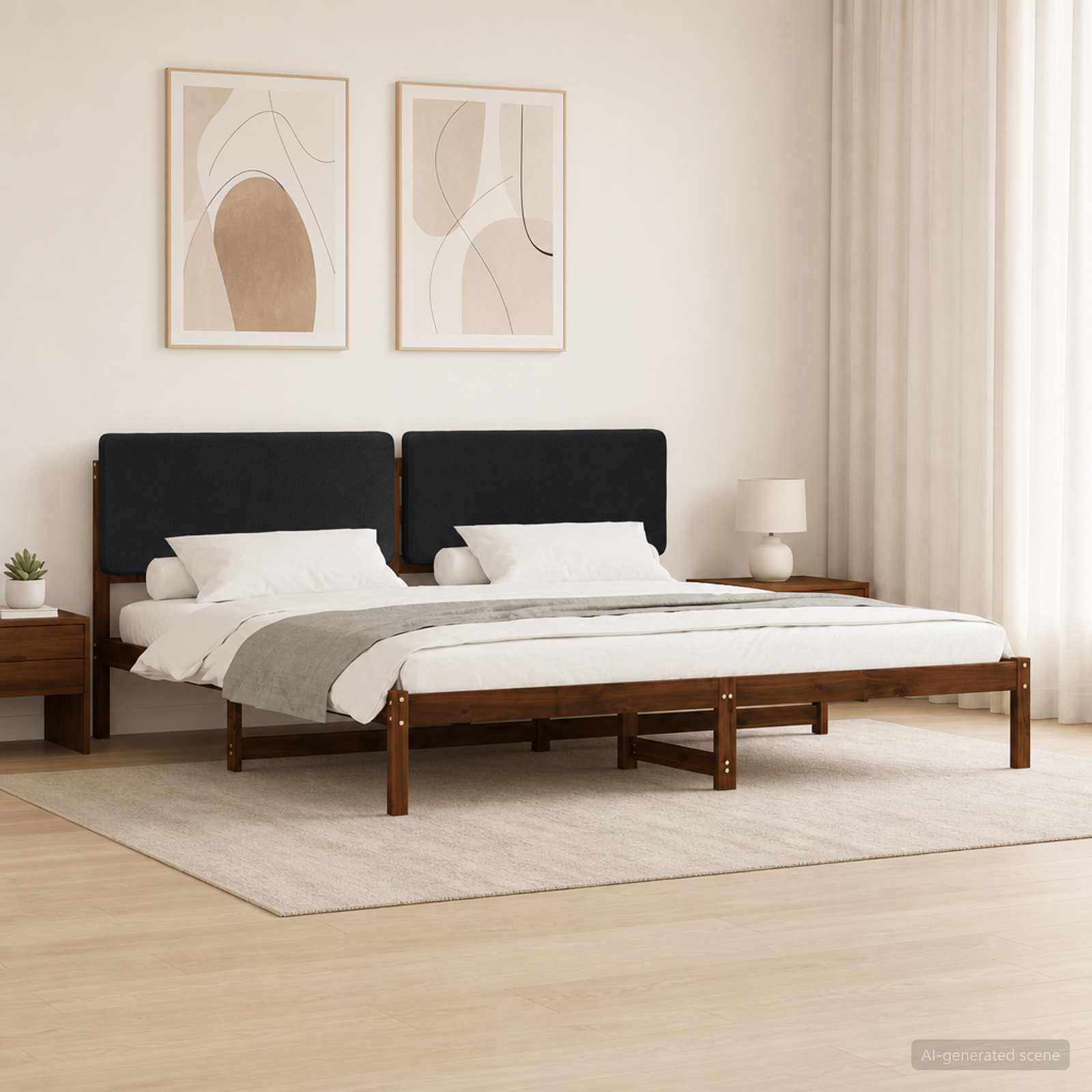 3405051_1.jpg vidaXL Rám postele s čalúneným čelom Tmavohnedá a čierna 200 x 200 cm – Obrázok 1