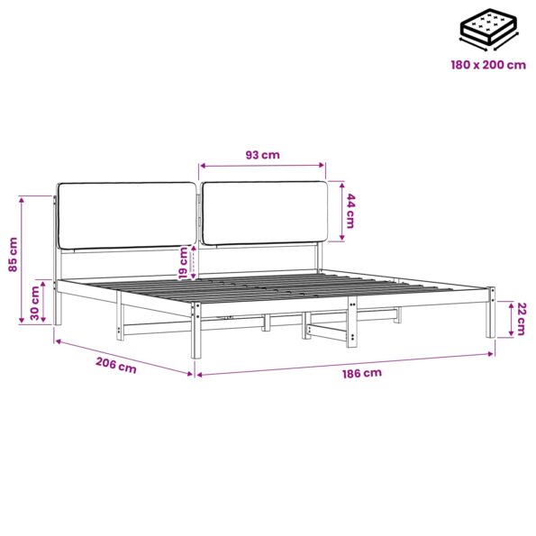 vidaXL Rám postele s čalúneným čelom Bielená a taupe 180 x 200 cm – Obrázok 11