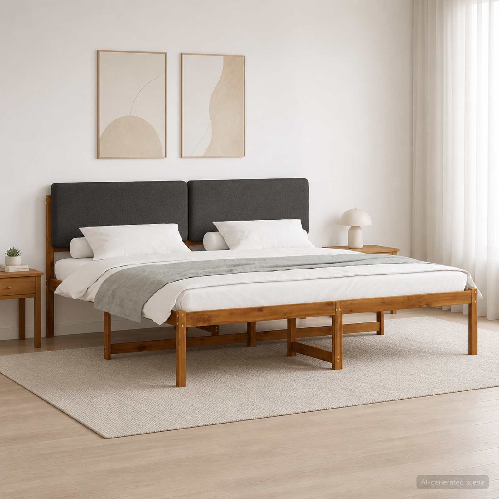 3405104_1.jpg vidaXL Rám postele s čalúneným čelom Prírodná a tmavosivá 200 x 200 cm – Obrázok 1