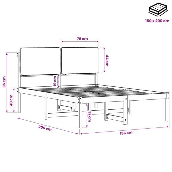 vidaXL Rám postele s čalúneným čelom Prírodná a tmavosivá 150 x 200 cm – Obrázok 11