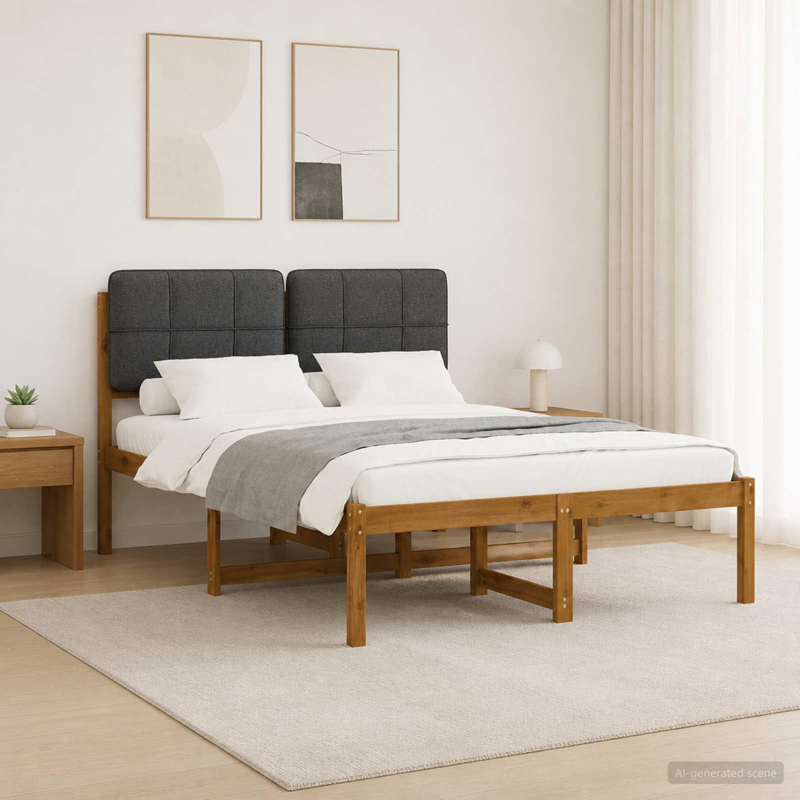 3425355_1.jpg vidaXL Rám postele s čalúneným čelom Prírodná a tmavosivá 150 x 200 cm – Obrázok 1
