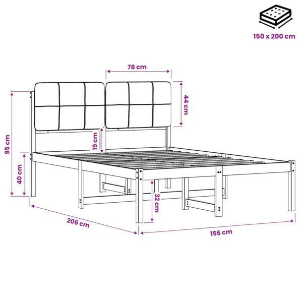 vidaXL Rám postele s čalúneným čelom Prírodná a tmavosivá 150 x 200 cm – Obrázok 11