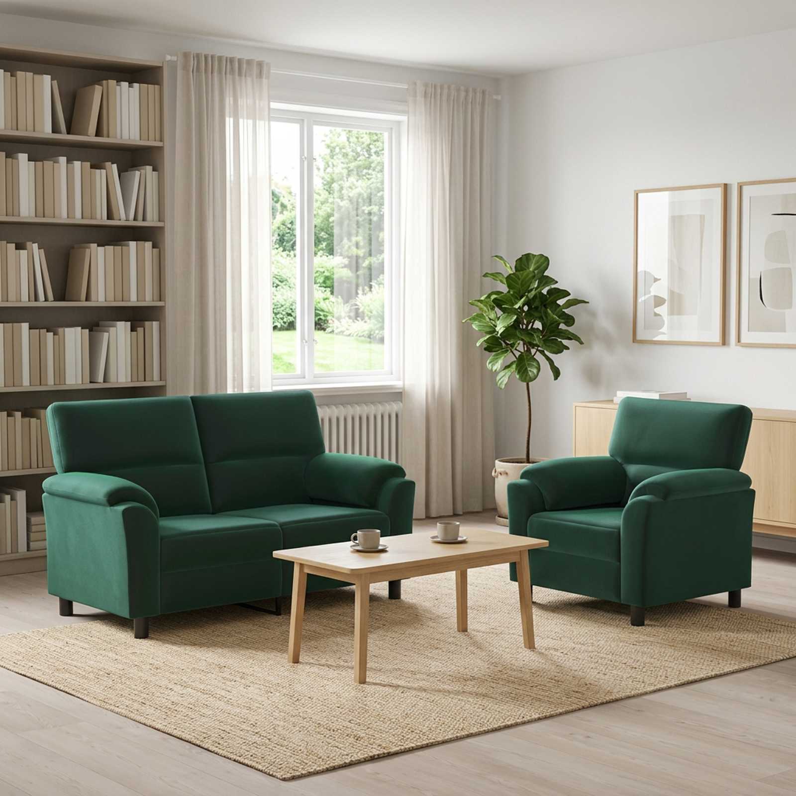 3430422_1.jpg vidaXL Sada pohoviek 2 pcs Tmavozelená Zamat – Obrázok 1
