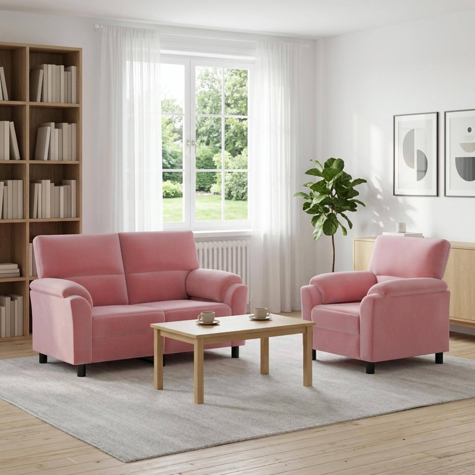 3430424_1.jpg vidaXL Sada pohoviek 2 pcs Ružová Zamat – Obrázok 1
