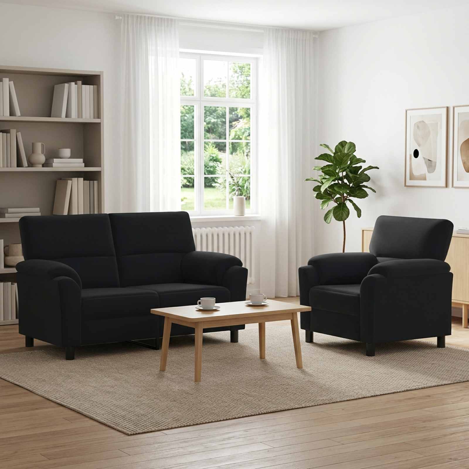 3430426_1.jpg vidaXL Sada pohoviek 2 pcs Čierna Zamat – Obrázok 1
