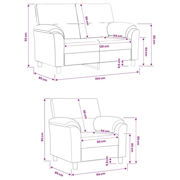 vidaXL Sada pohoviek 2 pcs Čierna Zamat – Obrázok 8