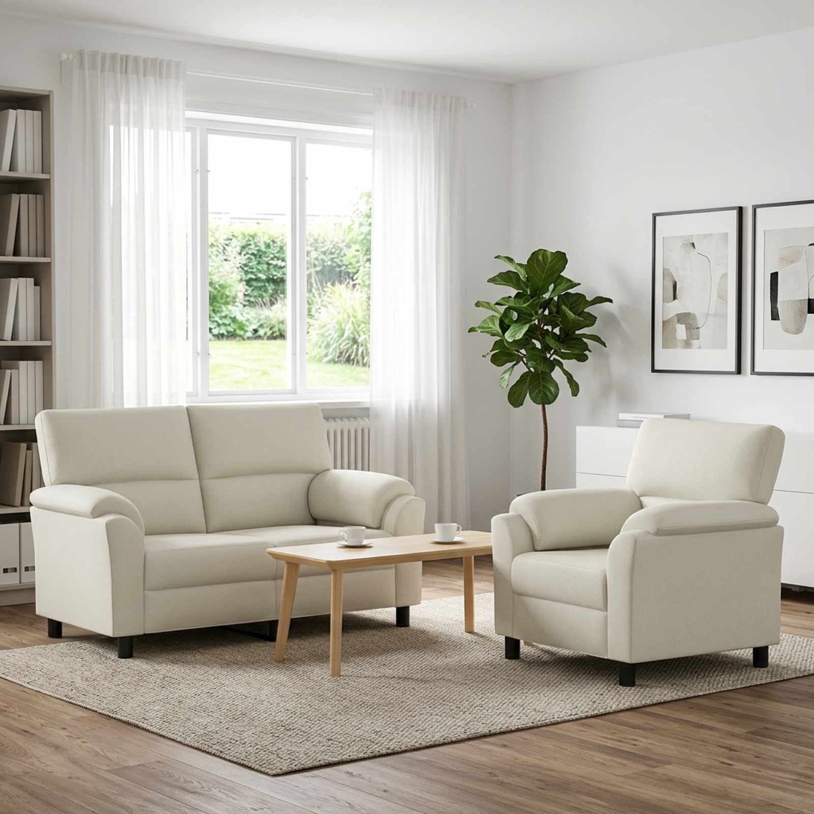 3430428_1.jpg vidaXL Sada pohoviek 2 pcs Krémová Zamat – Obrázok 1