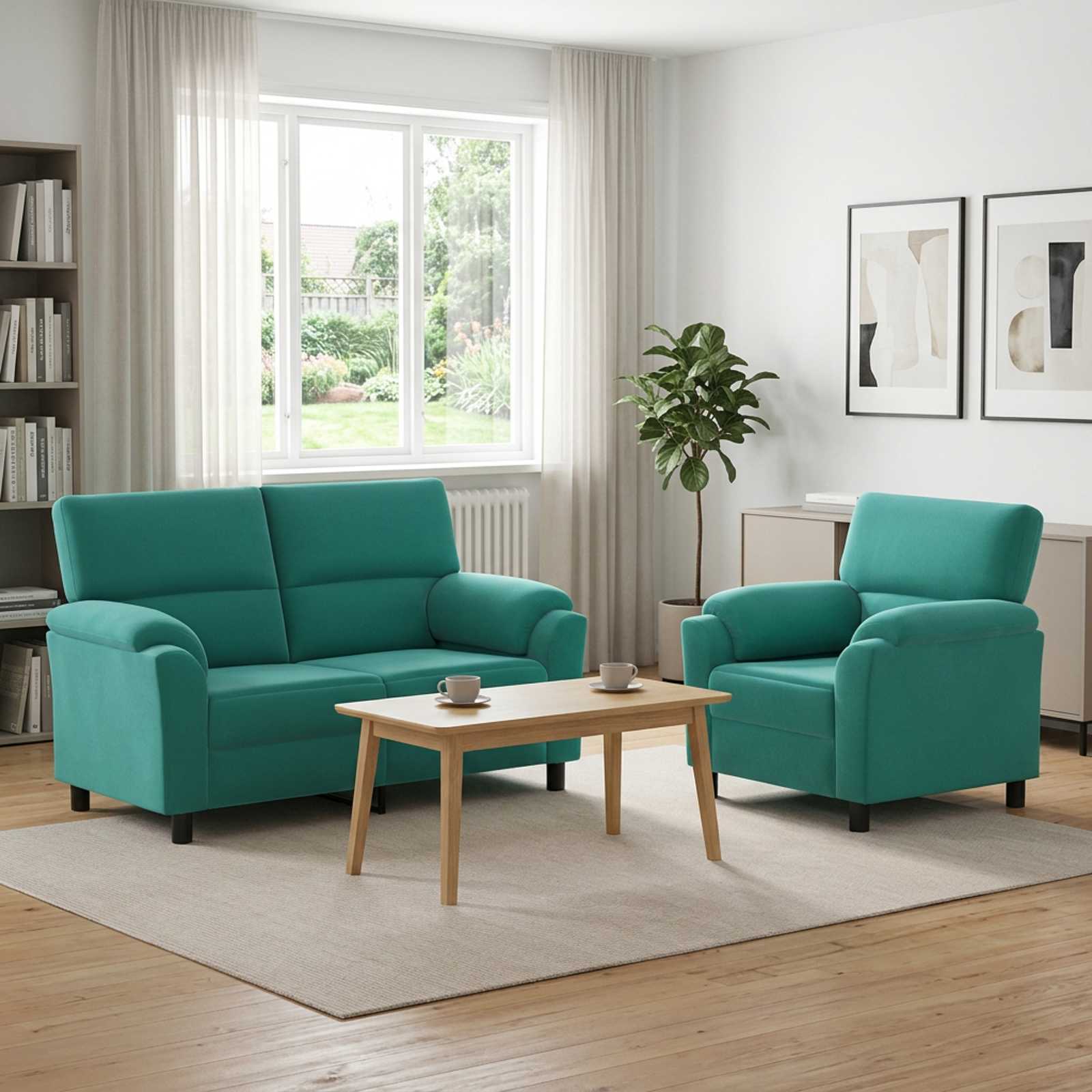 3430430_1.jpg vidaXL Sada pohoviek 2 pcs Tyrkysová Zamat – Obrázok 1