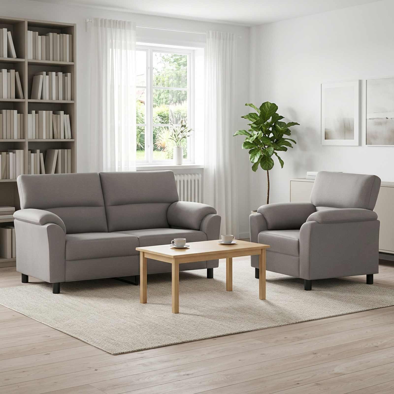 3430434_1.jpg vidaXL Sada pohoviek 2 pcs Svetlosivá Zamat – Obrázok 1