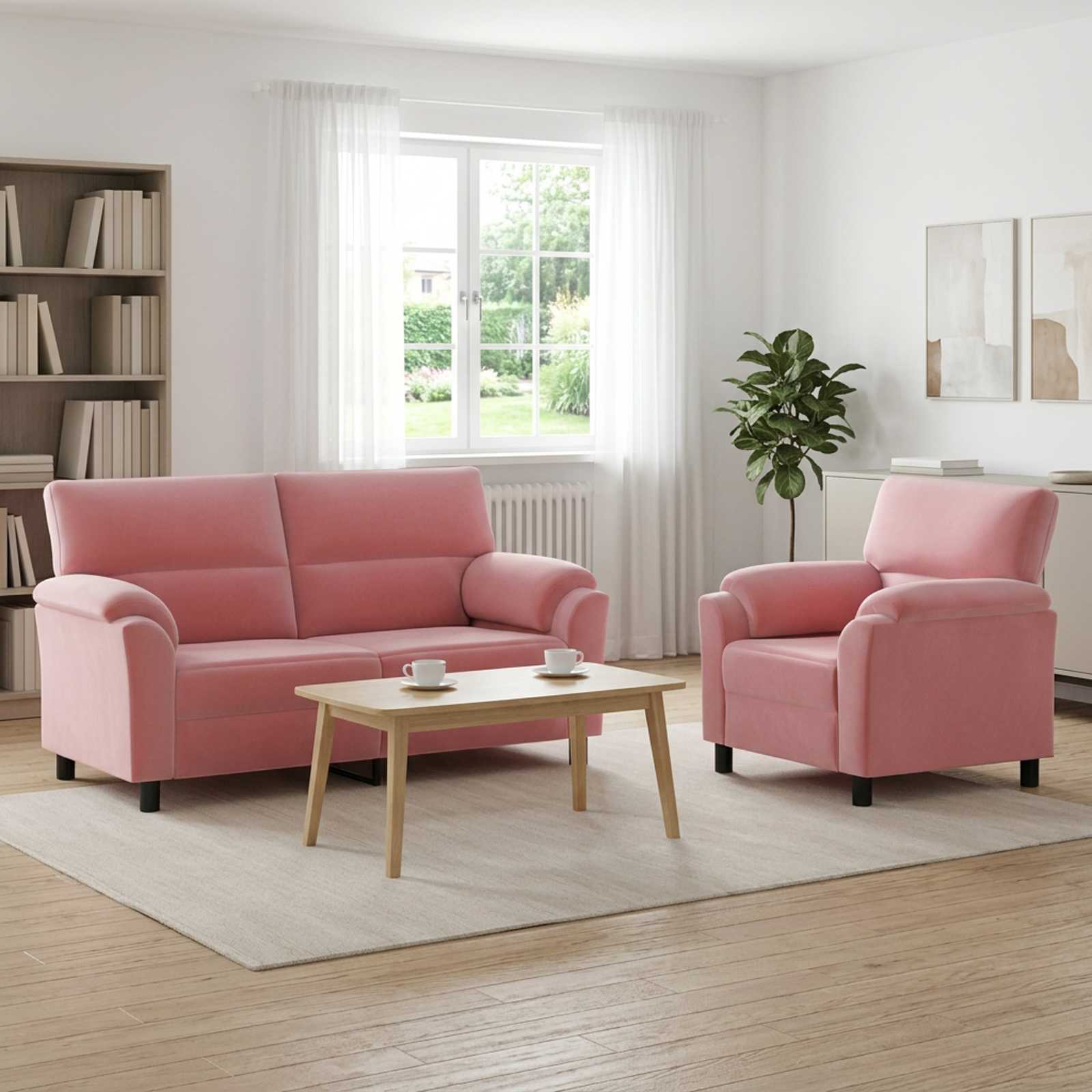 3430438_1.jpg vidaXL Sada pohoviek 2 pcs Ružová Zamat – Obrázok 1