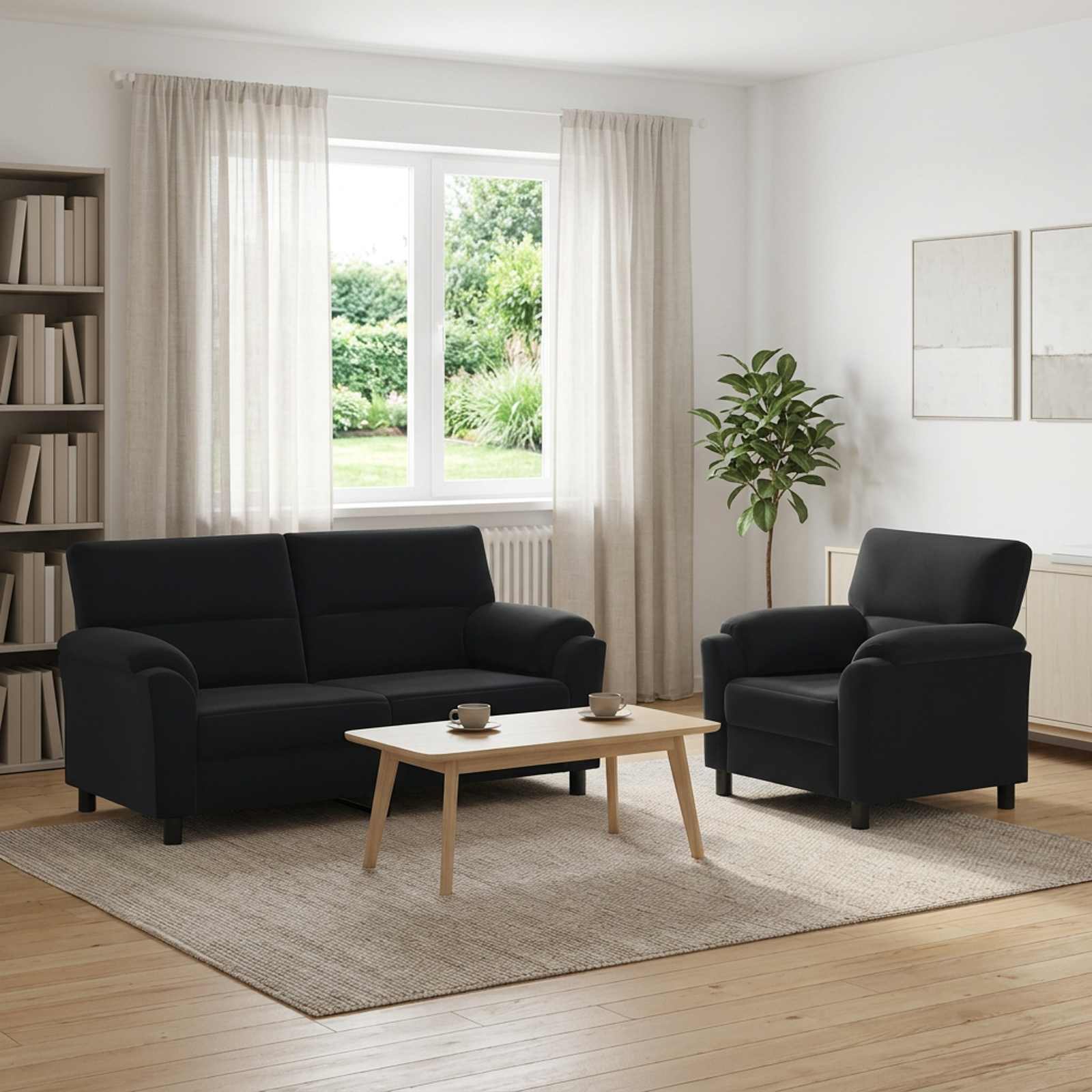 3430440_1.jpg vidaXL Sada pohoviek 2 pcs Čierna Zamat – Obrázok 1