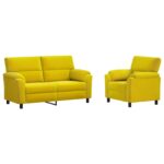 vidaXL Sada pohoviek 2 pcs Žltá Zamat – Obrázok 2