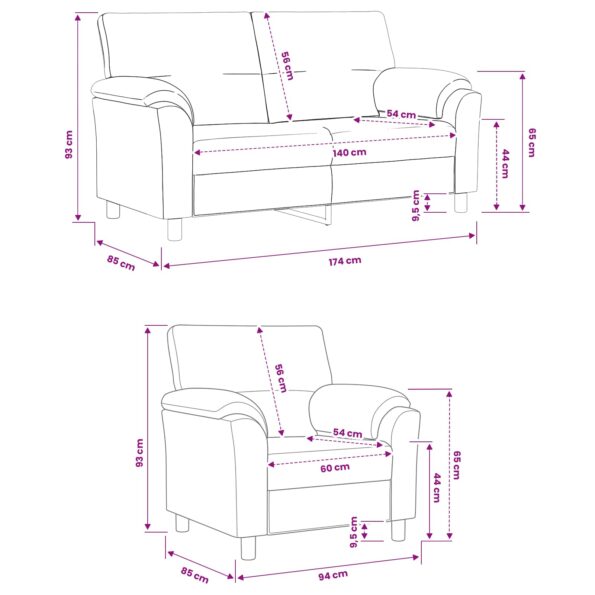vidaXL Sada pohoviek 2 pcs Žltá Zamat – Obrázok 8
