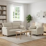 vidaXL Sada pohoviek 2 pcs Krémová Zamat