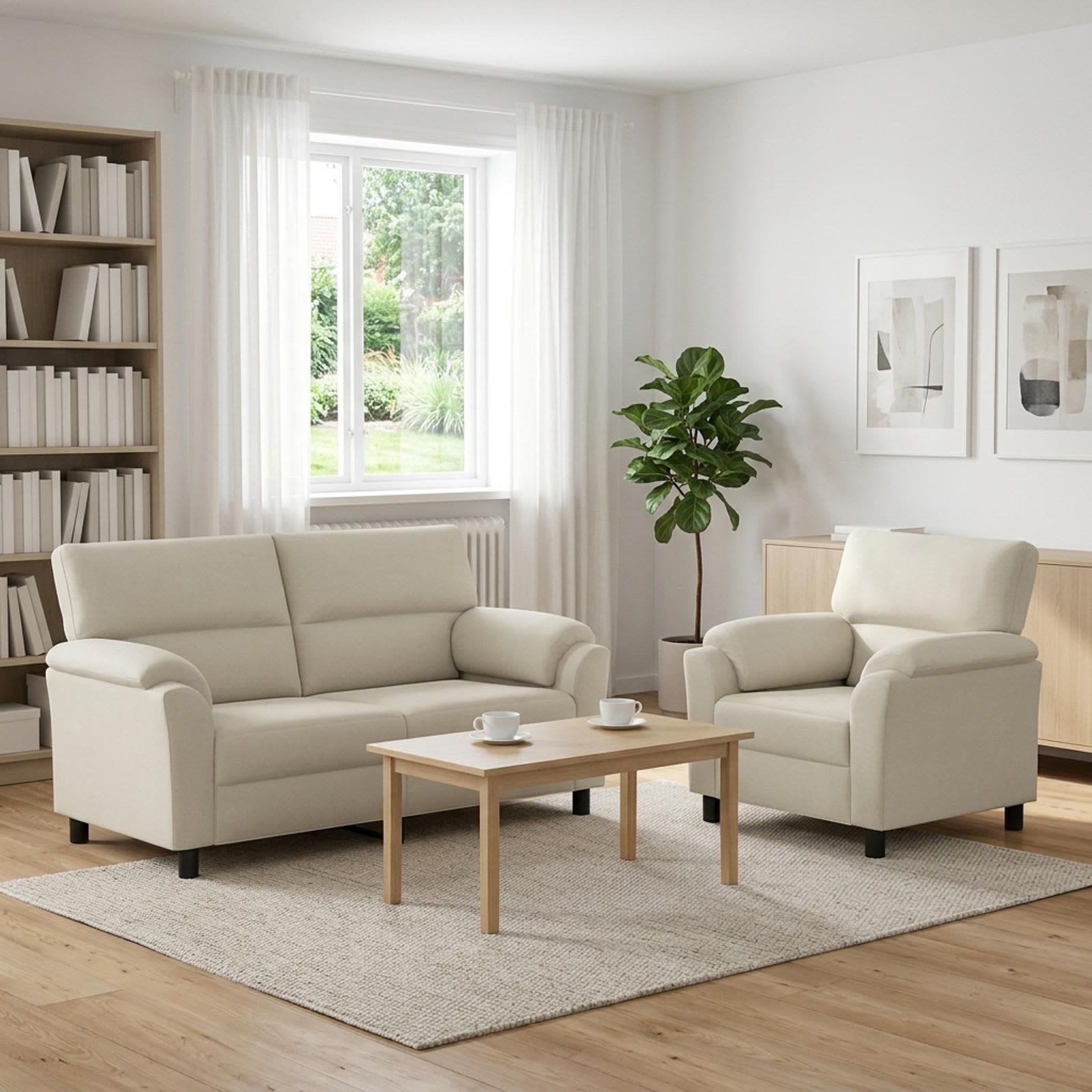 3430442_1.jpg vidaXL Sada pohoviek 2 pcs Krémová Zamat – Obrázok 1