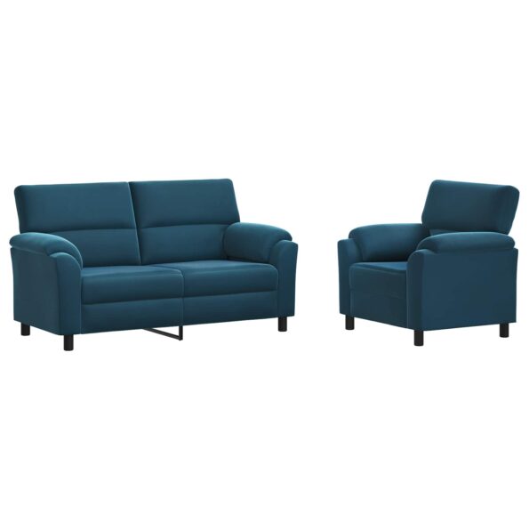 vidaXL Sada pohoviek 2 pcs Modrá Zamat – Obrázok 2