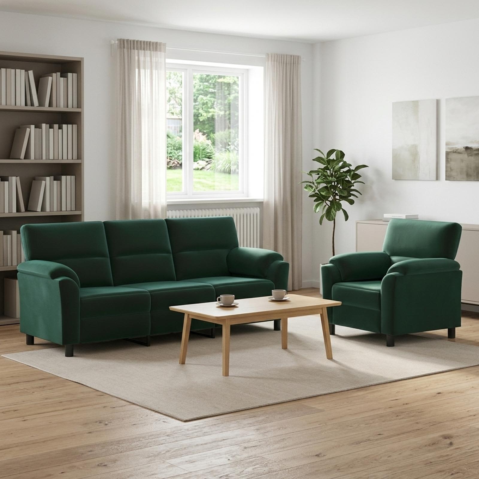 3430450_1.jpg vidaXL Sada pohoviek 2 pcs Tmavozelená Zamat – Obrázok 1