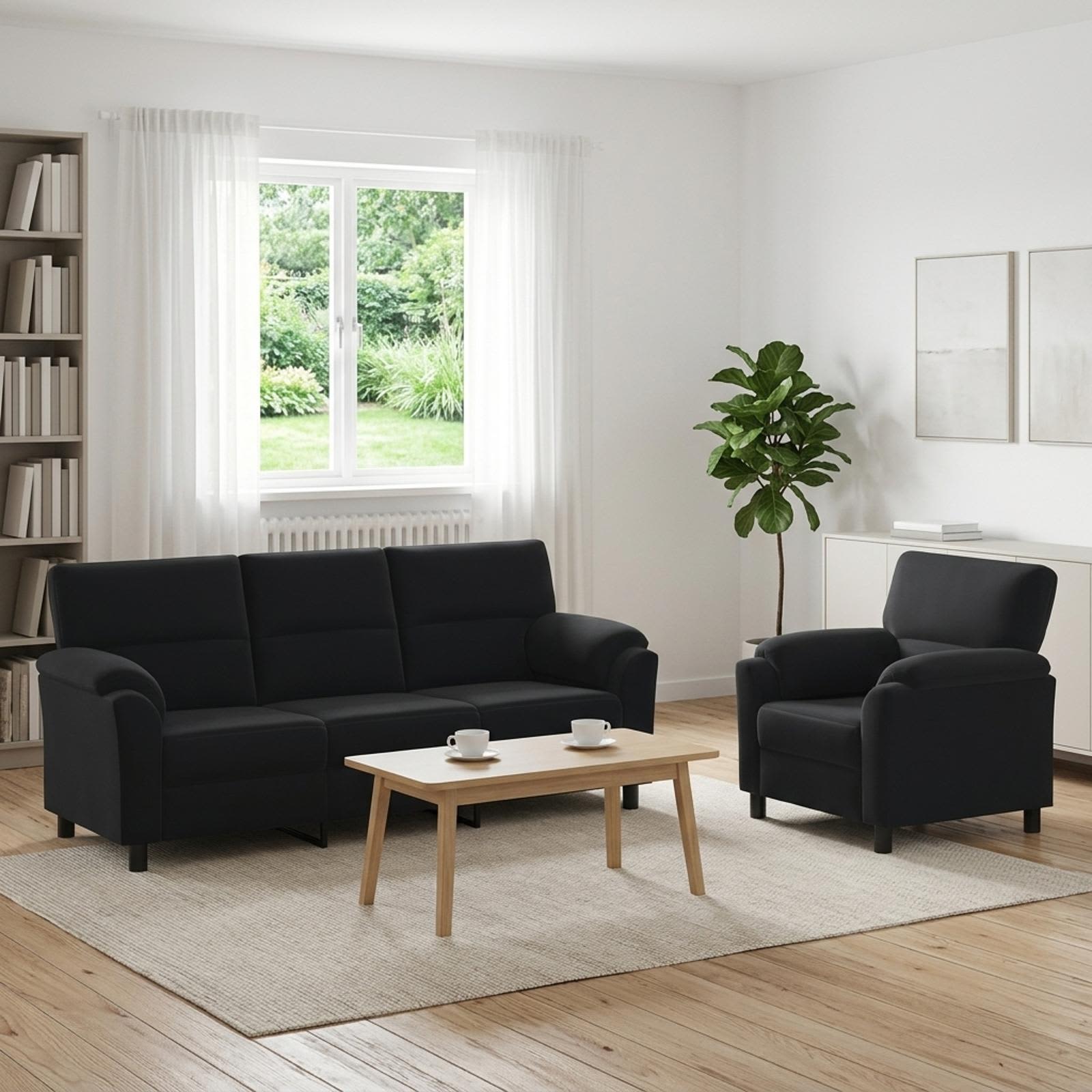 3430454_1.jpg vidaXL Sada pohoviek 2 pcs Čierna Zamat – Obrázok 1
