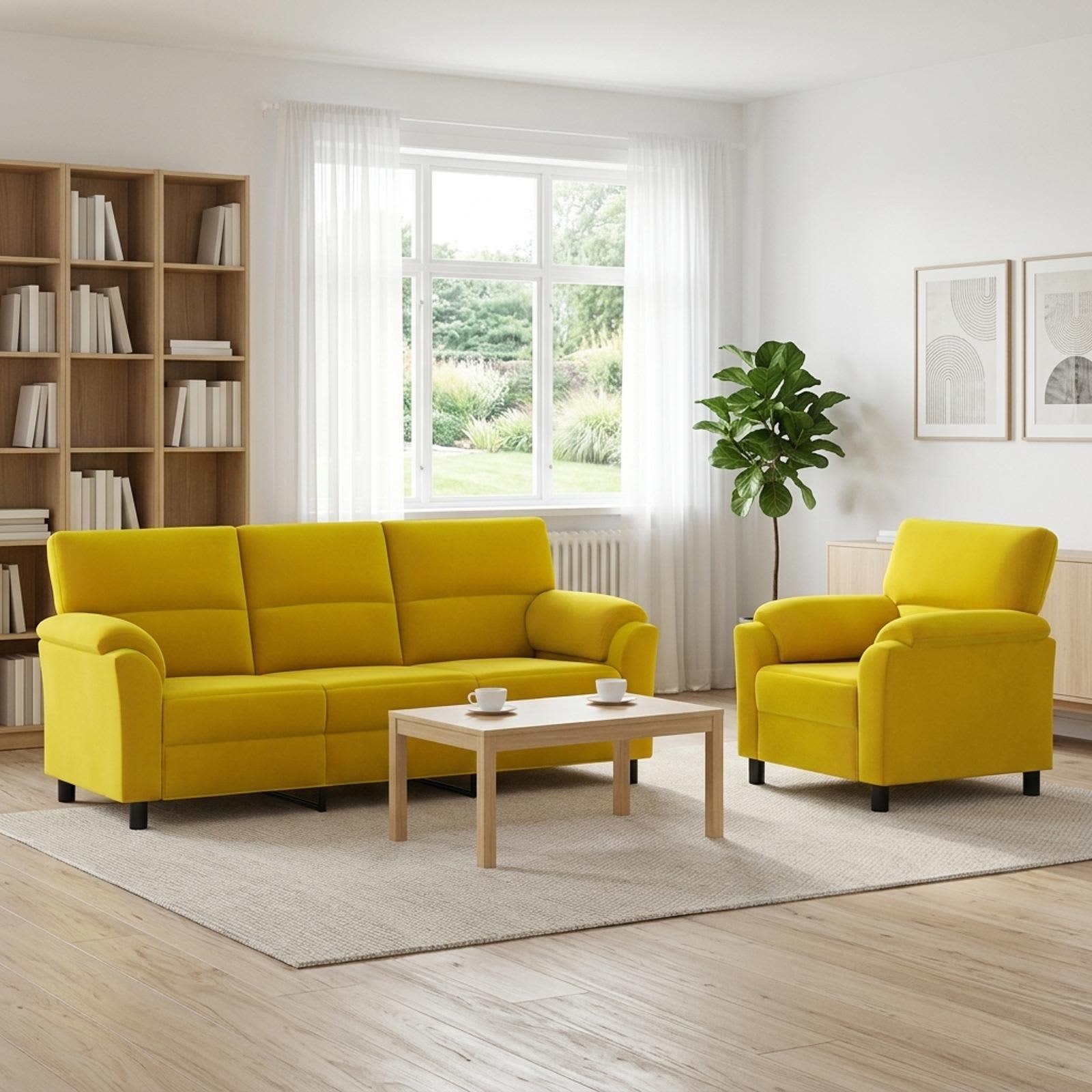 3430455_1.jpg vidaXL Sada pohoviek 2 pcs Žltá Zamat – Obrázok 1