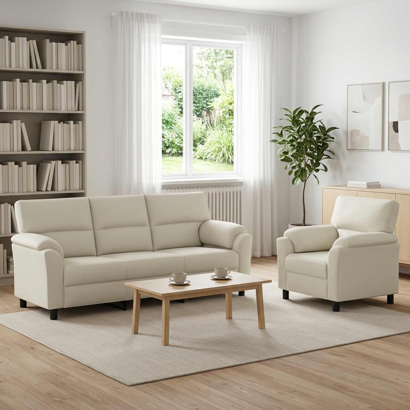3430456_1.jpg vidaXL Sada pohoviek 2 pcs Krémová Zamat – Obrázok 1