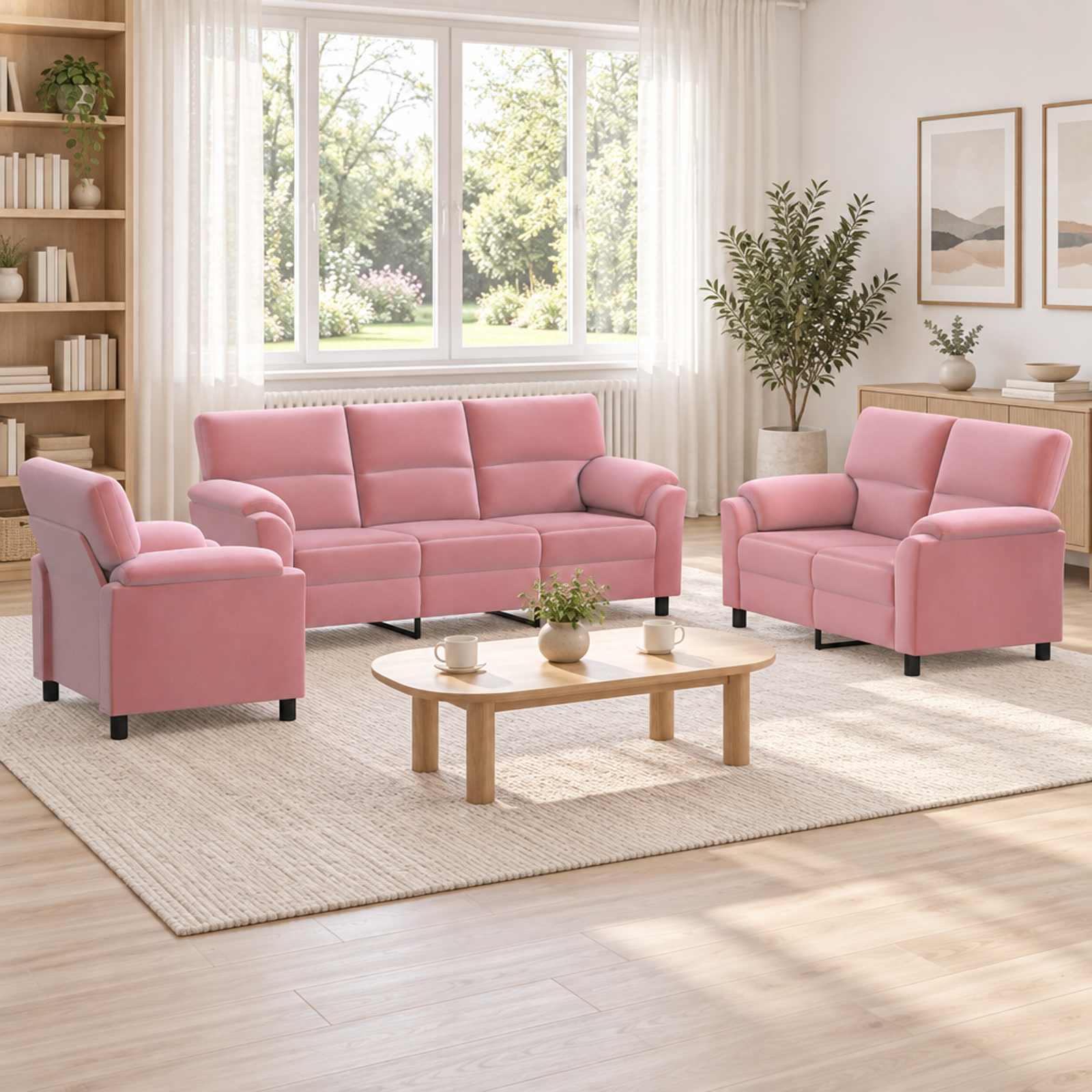 3430466_1.jpg vidaXL Sada pohoviek 3 pcs Ružová Zamat – Obrázok 1