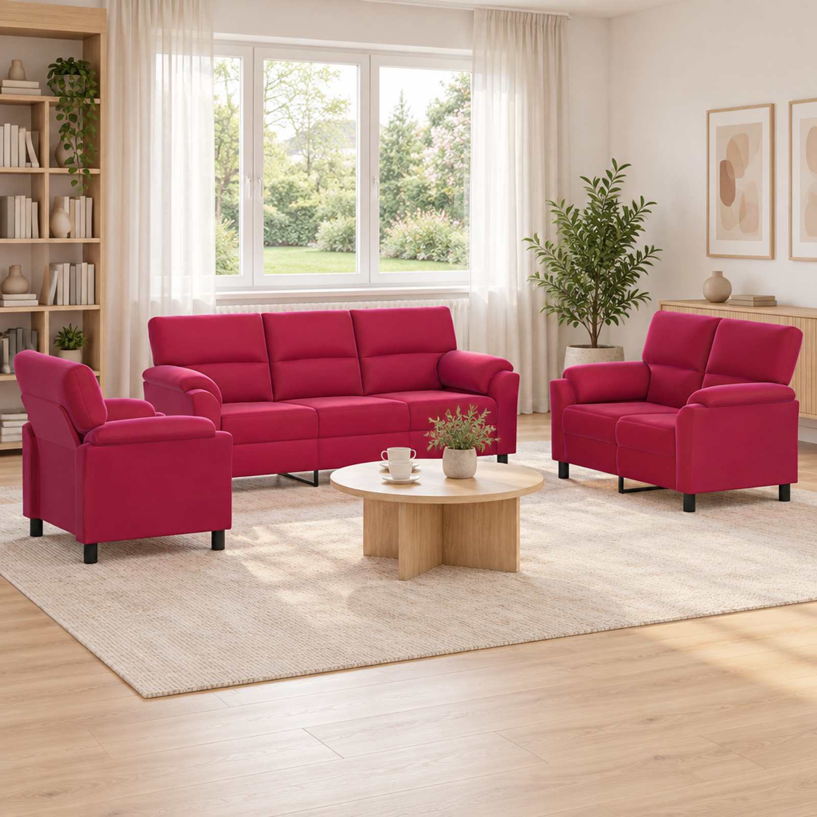 3430467_1.jpg vidaXL Sada pohoviek 3 pcs Víno červené Zamat – Obrázok 1