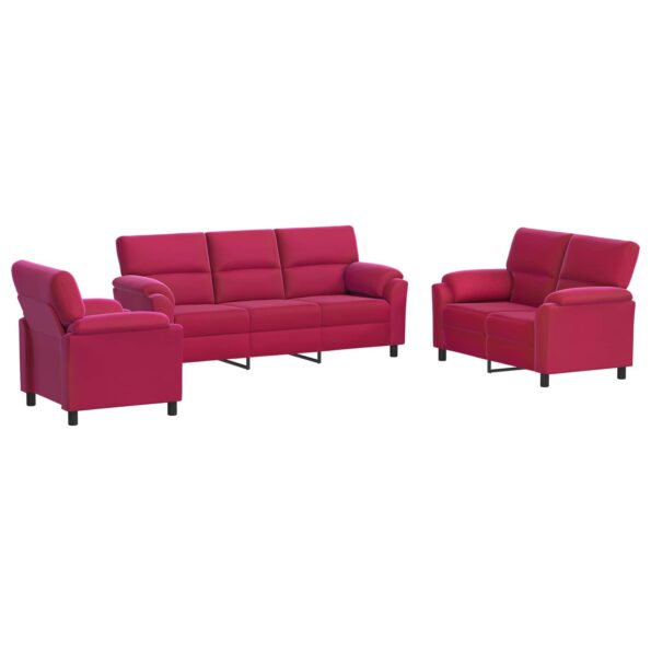 vidaXL Sada pohoviek 3 pcs Víno červené Zamat – Obrázok 2