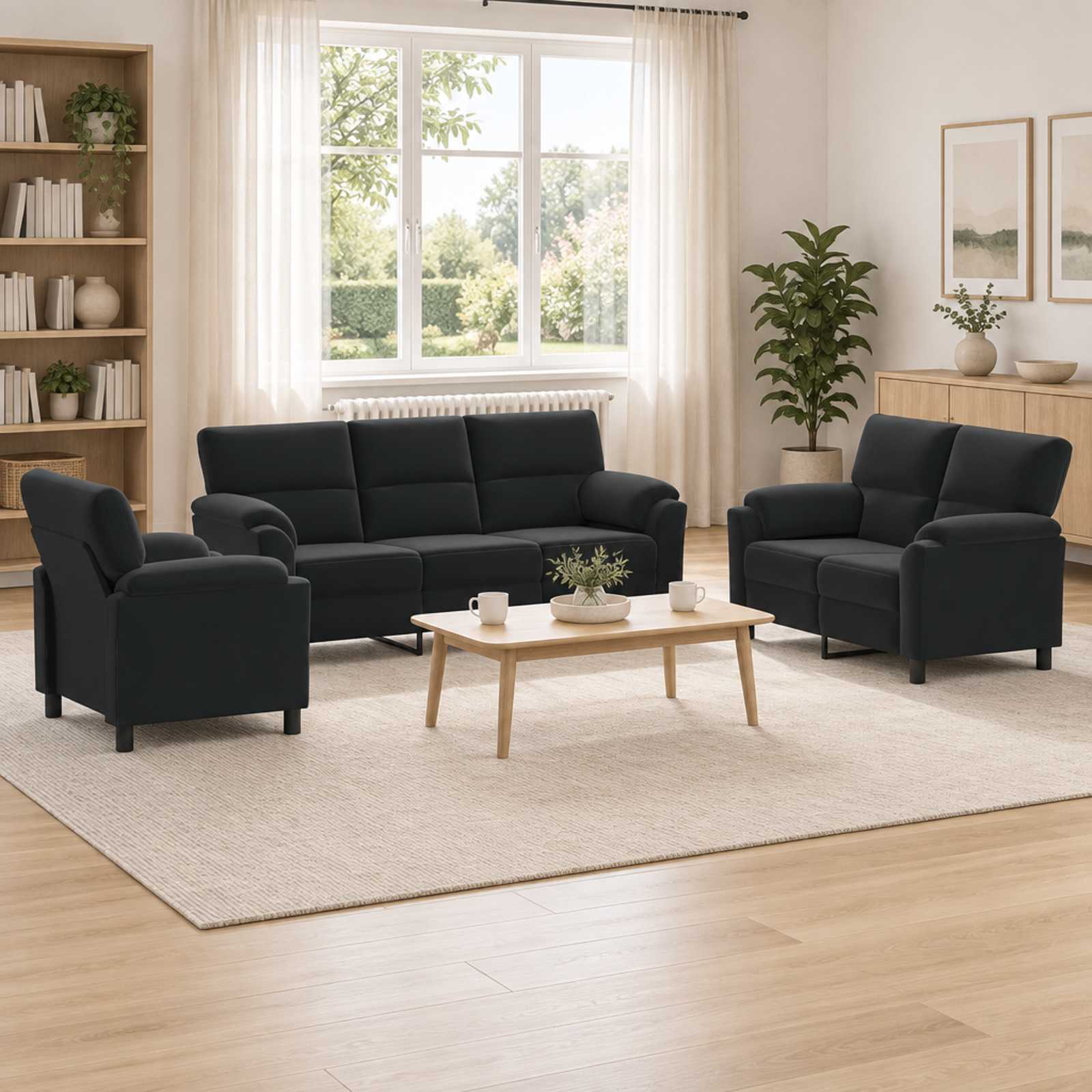 3430468_1.jpg vidaXL Sada pohoviek 3 pcs Čierna Zamat – Obrázok 1