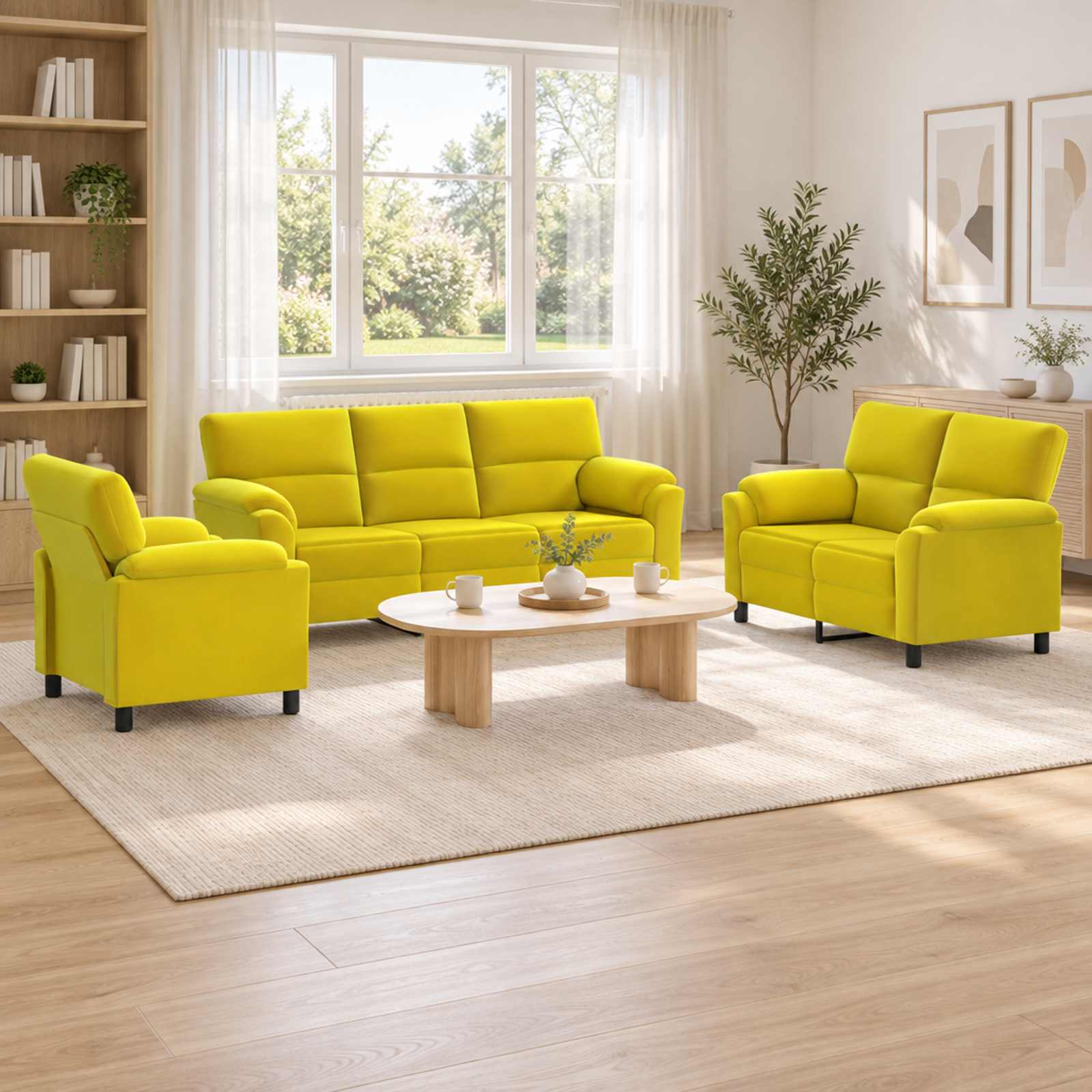 3430469_1.jpg vidaXL Sada pohoviek 3 pcs Žltá Zamat – Obrázok 1