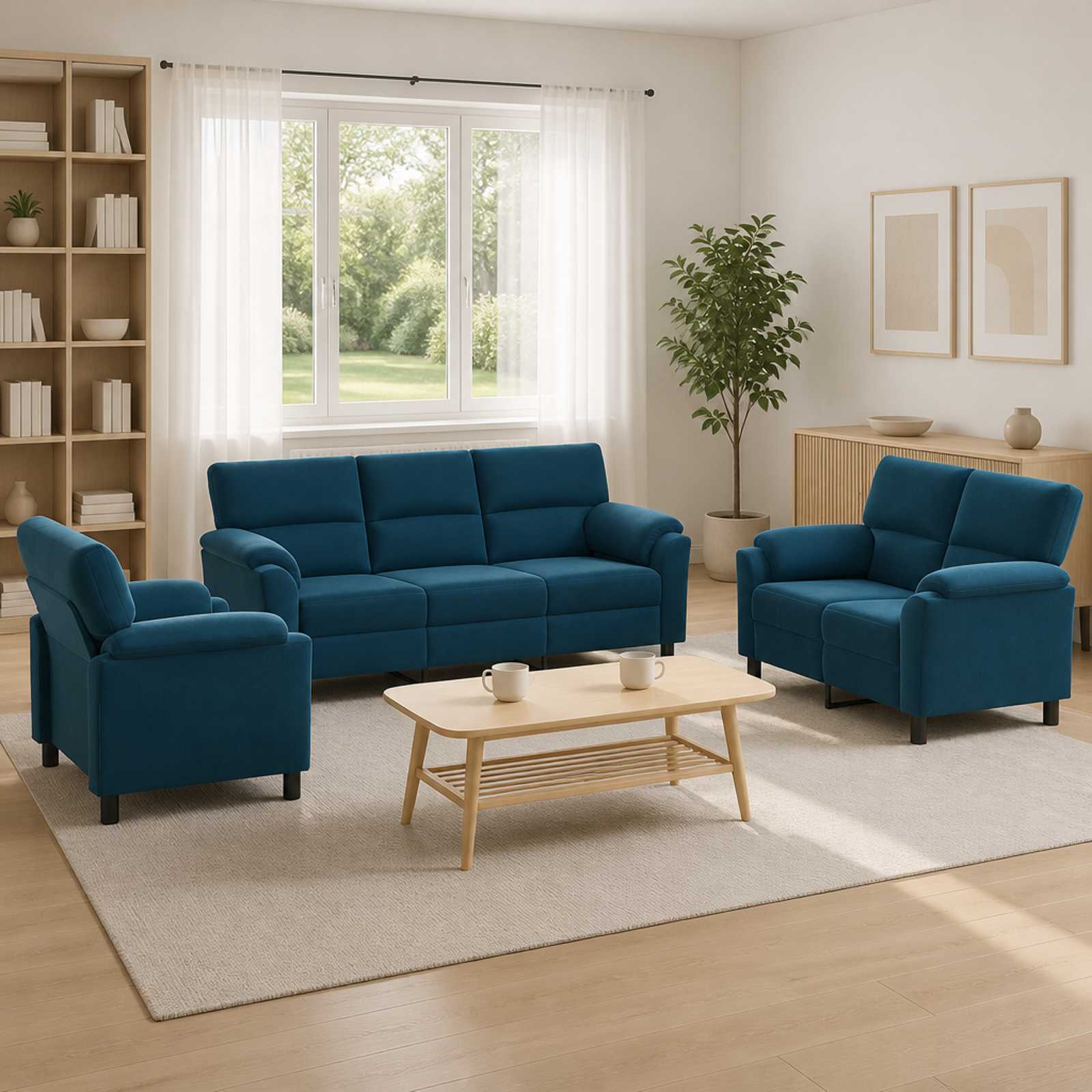 3430471_1.jpg vidaXL Sada pohoviek 3 pcs Modrá Zamat – Obrázok 1