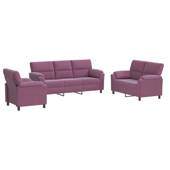 vidaXL Sada pohoviek 3 pcs Fialová Zamat – Obrázok 2