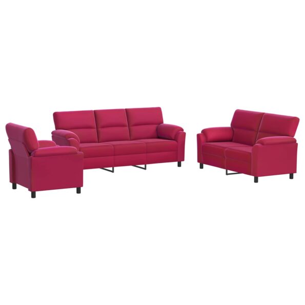 vidaXL Sada pohoviek 3 pcs Víno červené Zamat – Obrázok 2