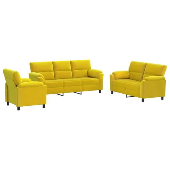 vidaXL Sada pohoviek 3 pcs Žltá Zamat – Obrázok 2