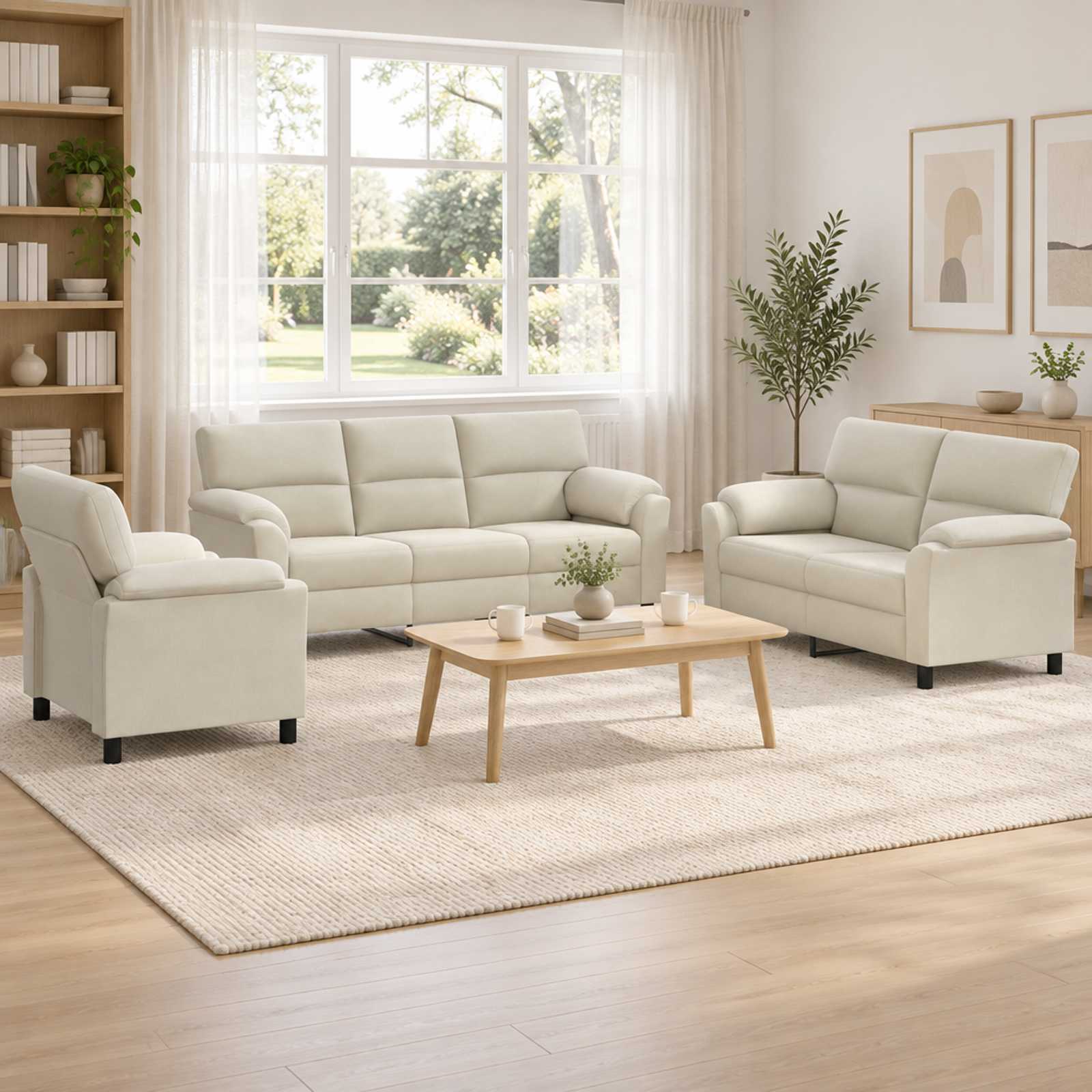 3430484_1.jpg vidaXL Sada pohoviek 3 pcs Krémová Zamat – Obrázok 1