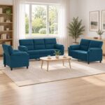 vidaXL Sada pohoviek 3 pcs Modrá Zamat